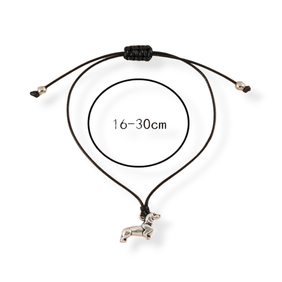 Woman / Men djustable Bracelet Black Cord With Dachshund.  Dog - Picture 2 of 4